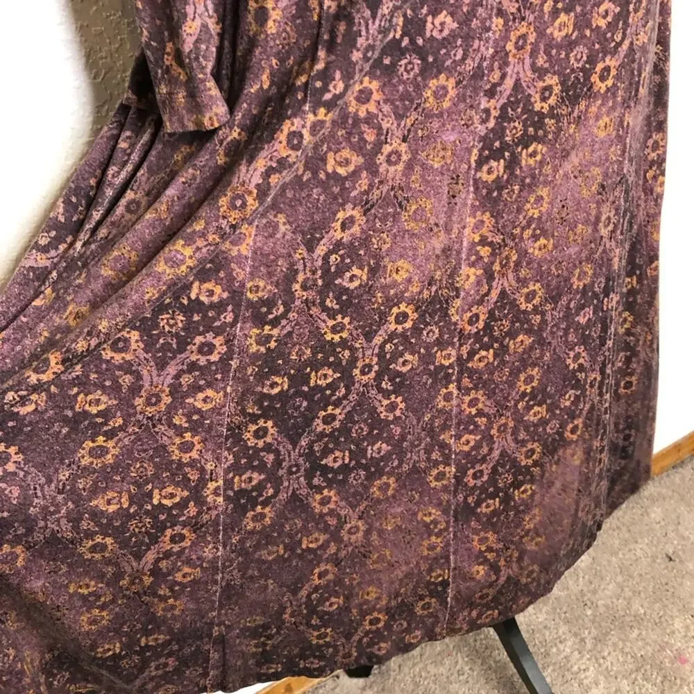 Peruvian Connection maroon purple gold floral midi dress size Extra Large XL